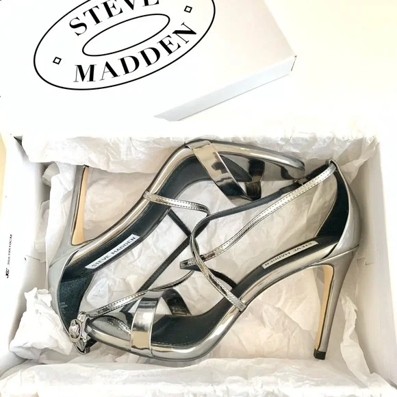 STEVE MADDEN STRAPPY HEELS - FELIZ PEWTER SIZE 8.5 - Picture 3 of 11